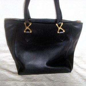 KENAR Black Leather Zippered Shoulder Tote Long Straps